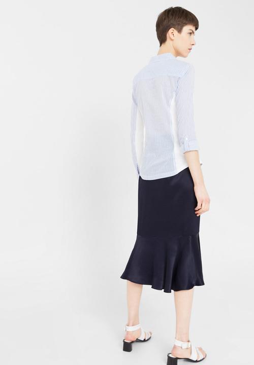 MANGO - Contrast Detail Shirt Blue and White