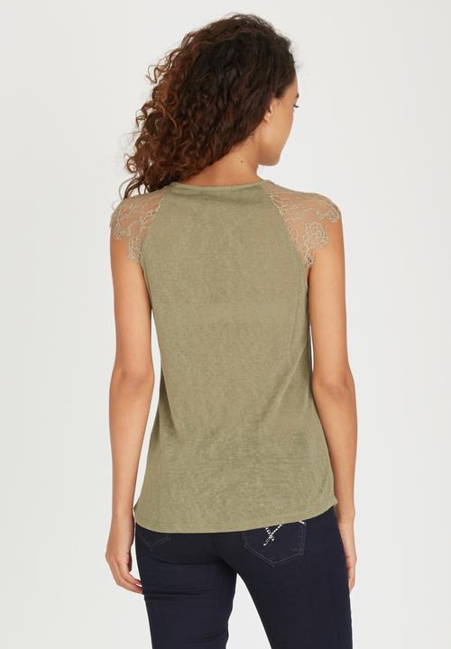 SISSY BOY - Gianna Tee with Eyelash Lace Khaki Green