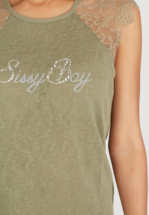 SISSY BOY - Gianna Tee with Eyelash Lace Khaki Green