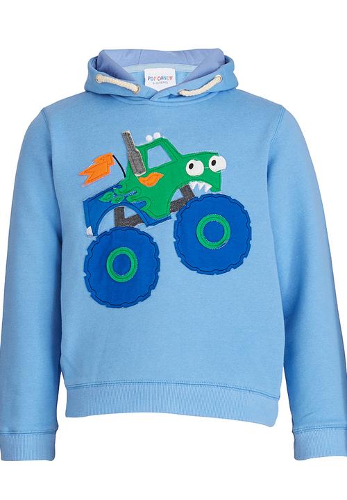 Pop Candy - Boys Monster Truck  Hoody Mid Blue