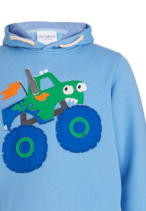 Pop Candy - Boys Monster Truck  Hoody Mid Blue