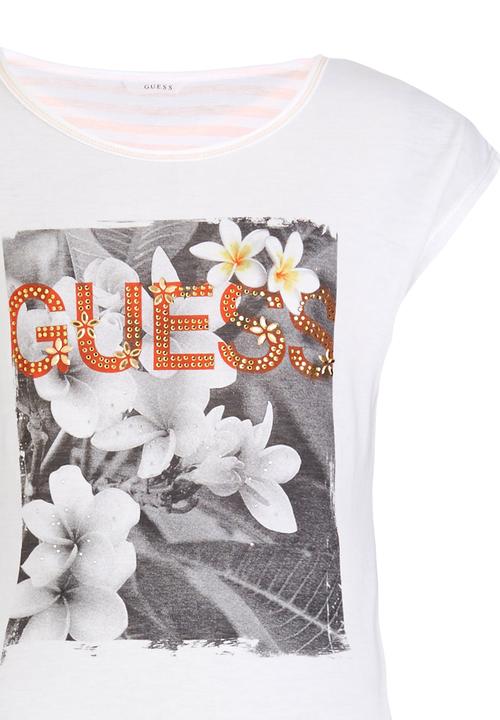 GUESS - Stripe Back Logo Tee White