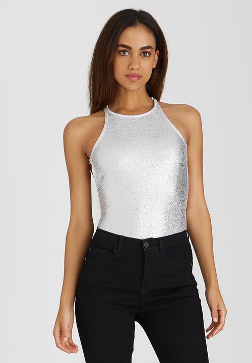 SISSY BOY - Bodysuit with Back Straps Silver