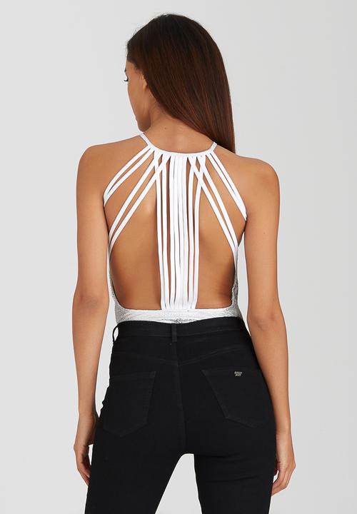 SISSY BOY - Bodysuit with Back Straps Silver