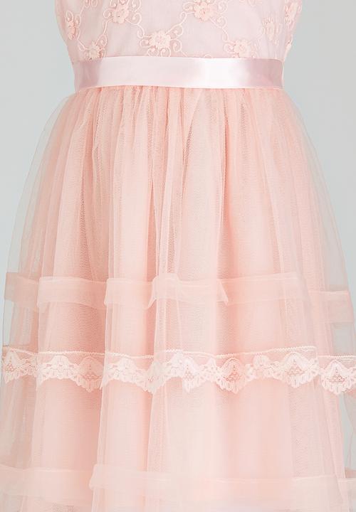 Pop Candy - Pink Flowered  Dress Pale Pink