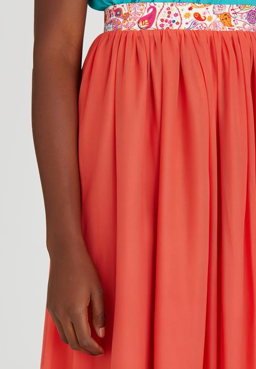 Sober - Mesh Popskirt with Printed Band Orange