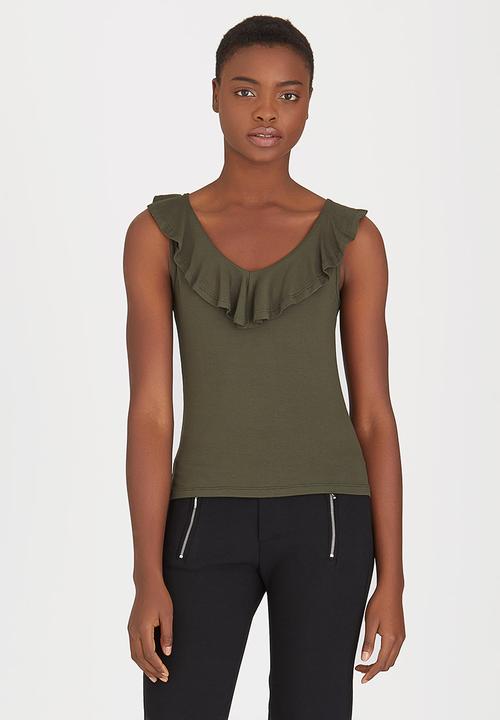 edit - Ruffle Knit Top Khaki Green