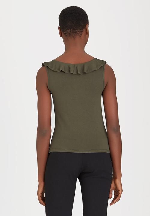 edit - Ruffle Knit Top Khaki Green