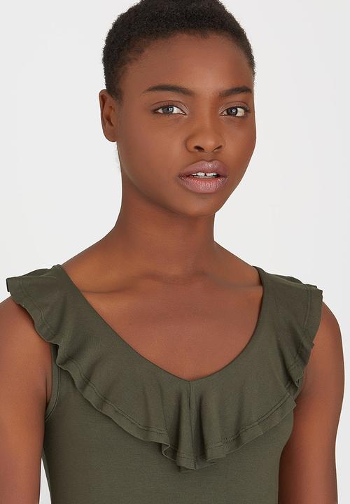 edit - Ruffle Knit Top Khaki Green