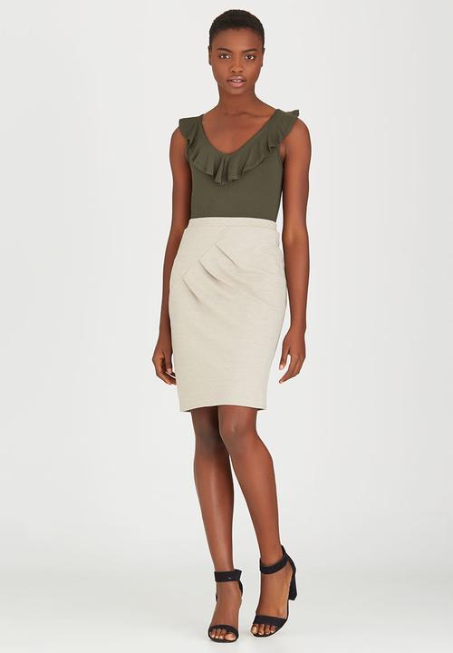 edit - Side Pleated Pencil Skirt Stone