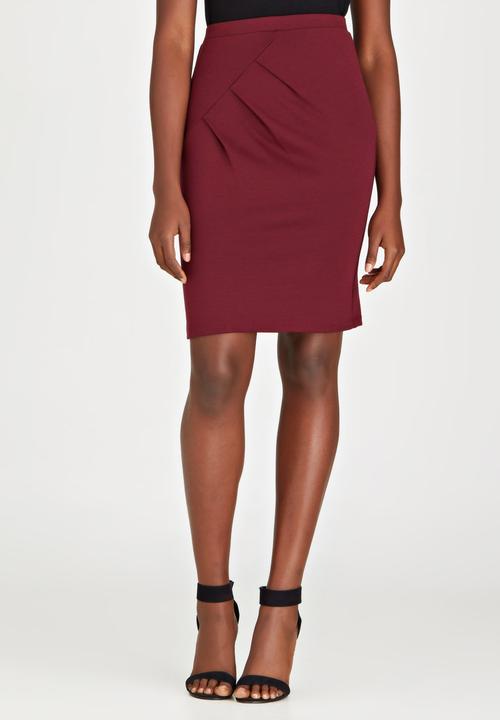 edit - Side Pleated Pencil Skirt Dark Red