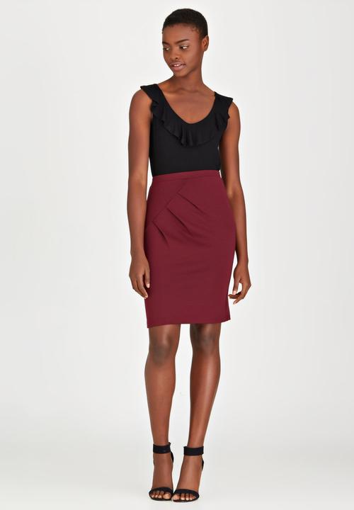 edit - Side Pleated Pencil Skirt Dark Red