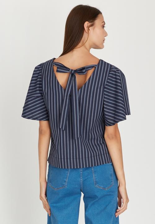 STYLE REPUBLIC - Blouse with Back Detail Blue and White