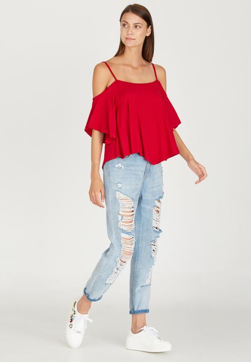 c(inch) - Cold Shoulder T-shirt Red