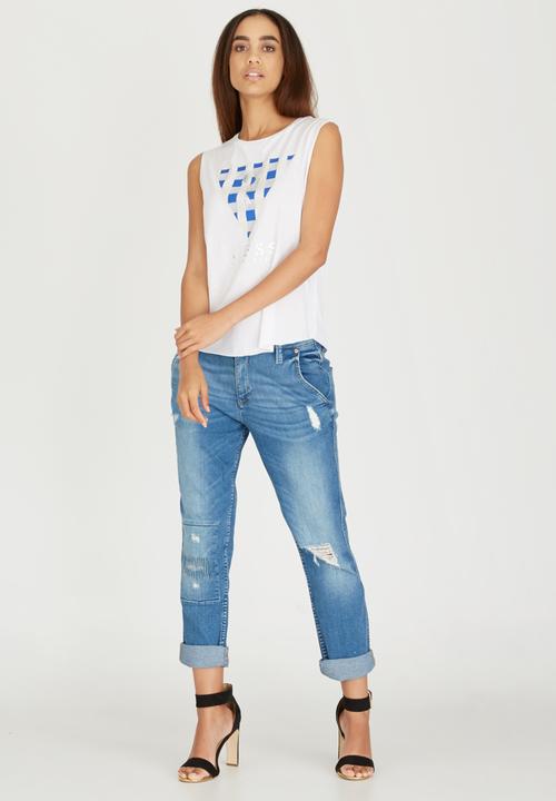 GUESS - Gingham Triangle Muscle Top White