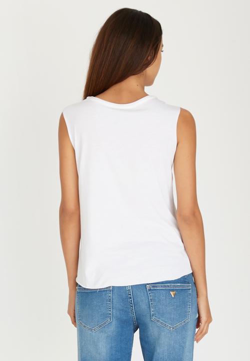 GUESS - Gingham Triangle Muscle Top White