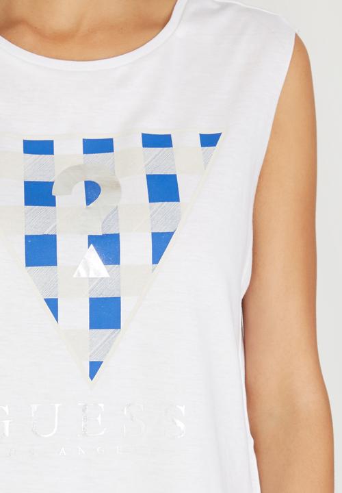 GUESS - Gingham Triangle Muscle Top White