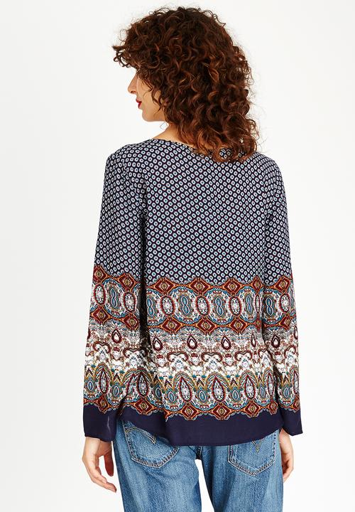 Brave Soul - Border Printed Blouse Navy