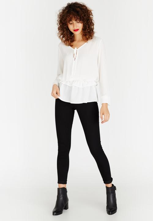 Brave Soul - Peplum Hem Peasant Blouse Cream