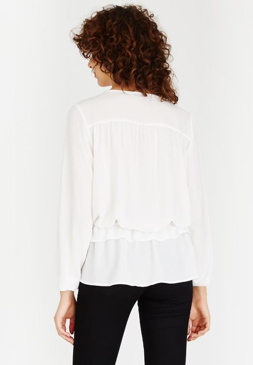 Brave Soul - Peplum Hem Peasant Blouse Cream