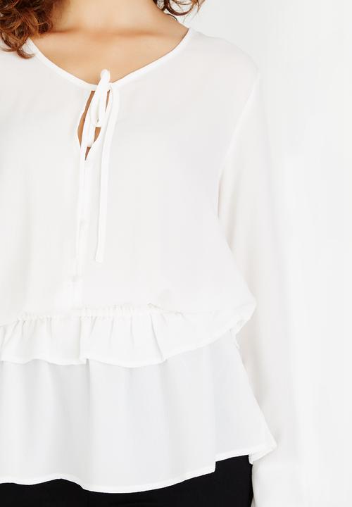 Brave Soul - Peplum Hem Peasant Blouse Cream