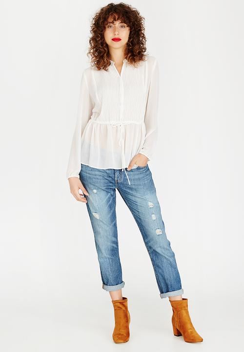 Brave Soul - Sheer Pintuck Blouse Cream