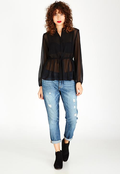 Brave Soul - Sheer Pintuck Blouse Black