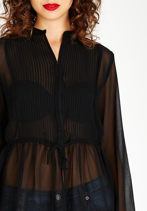 Brave Soul - Sheer Pintuck Blouse Black