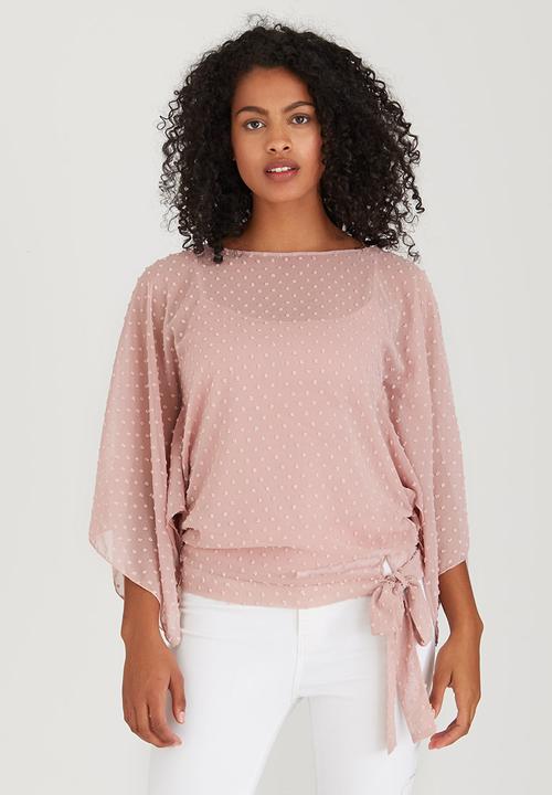 edit - Slit Sleeve Blouse with Front Ties Pale Pink