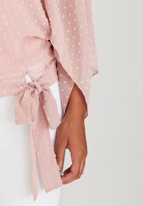 edit - Slit Sleeve Blouse with Front Ties Pale Pink
