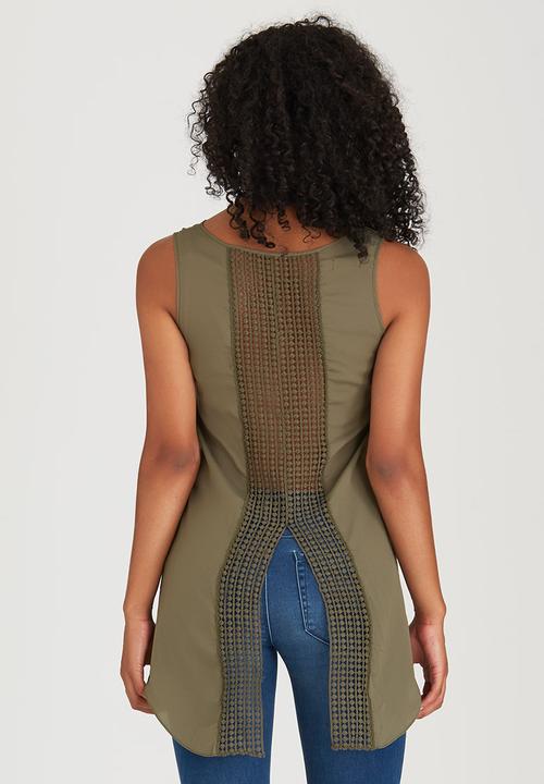 edit - Cami with Back Lace Detail Khaki Green