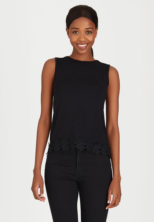 edit - Cami with Back Pleat and Border Lace Black