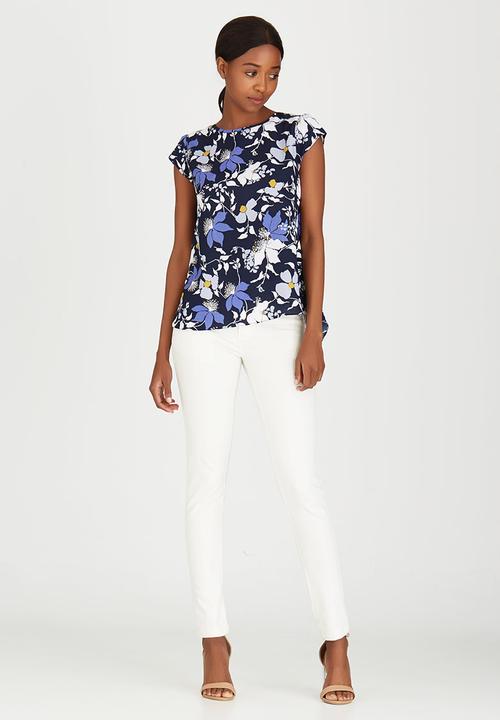 edit - Double Layer T-shirt Blouse with Back Zip Blue