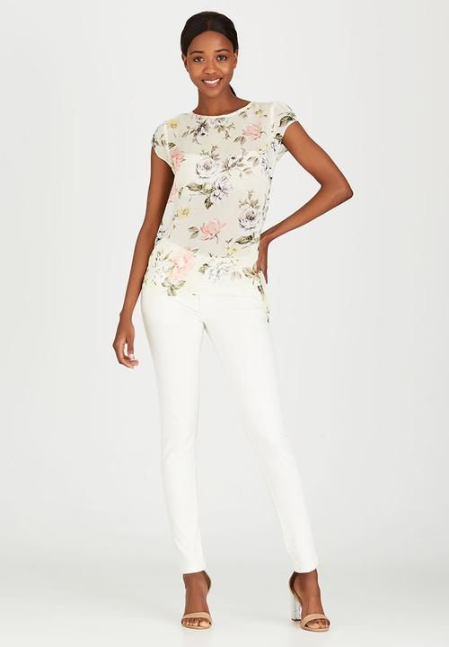 edit - Double Layer T-shirt Blouse with Back Zip Mid Green