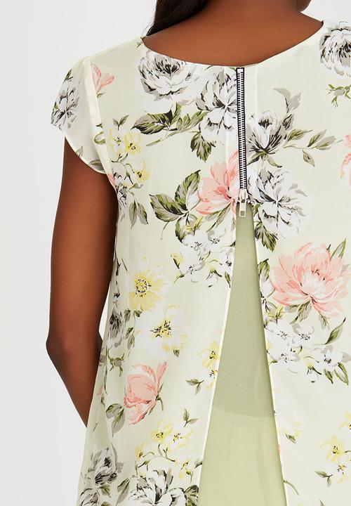 edit - Double Layer T-shirt Blouse with Back Zip Mid Green