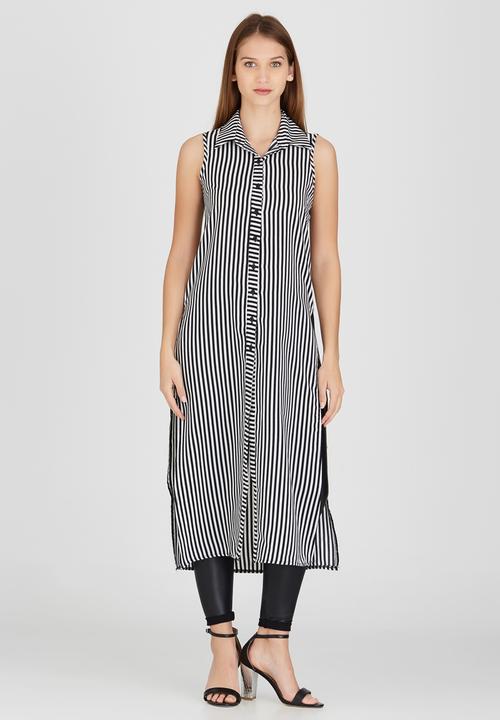 c(inch) - Shirt with Slits Black and White