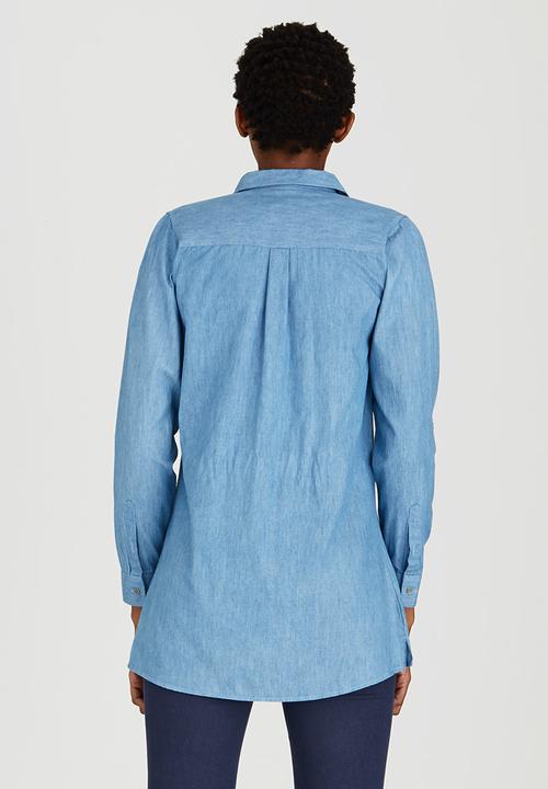 JEEP - Roll-up Sleeve Denim Shirt Mid Blue