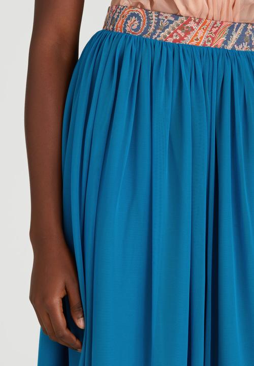 Sober - Mesh Midi Popskirt with Printed Band Mid Blue