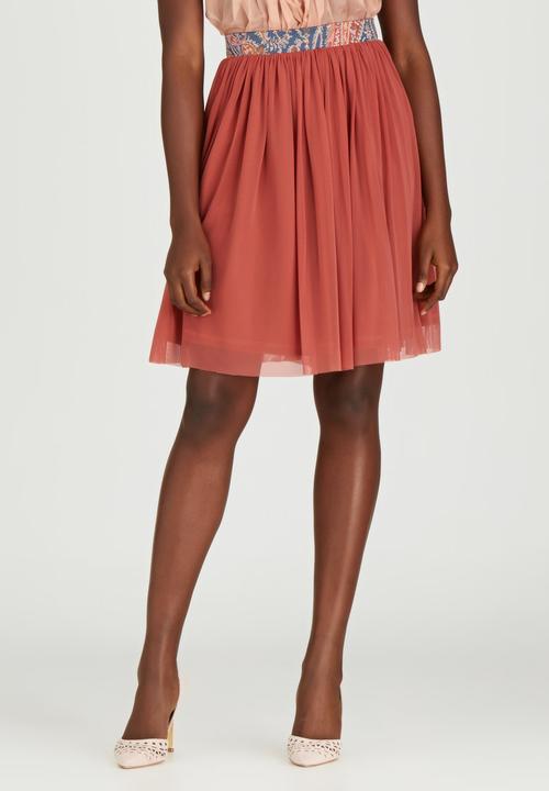 Sober - Mesh Popskirt with Printed Band Mid Brown