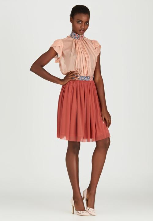 Sober - Mesh Popskirt with Printed Band Mid Brown