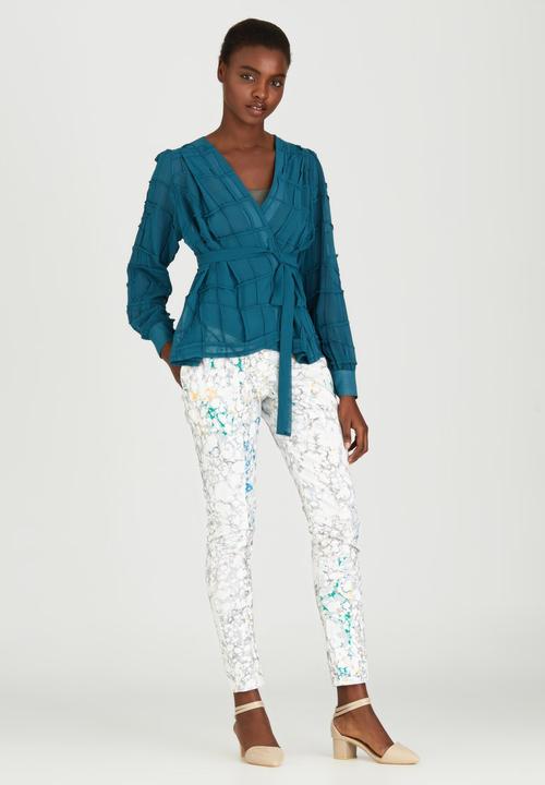 Judith Atelier - Pleated Manipulated Chiffon Wrap Blouse Mid Green