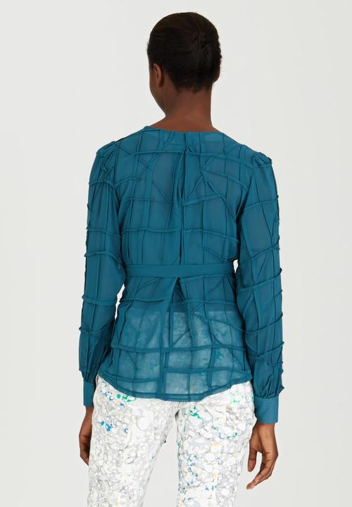 Judith Atelier - Pleated Manipulated Chiffon Wrap Blouse Mid Green