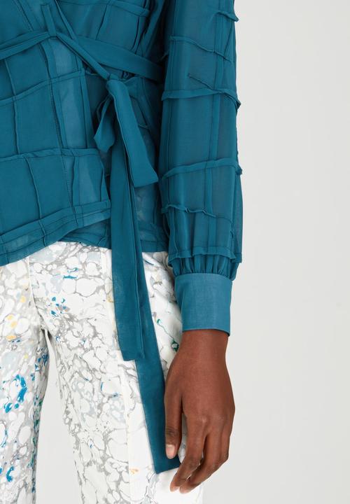 Judith Atelier - Pleated Manipulated Chiffon Wrap Blouse Mid Green