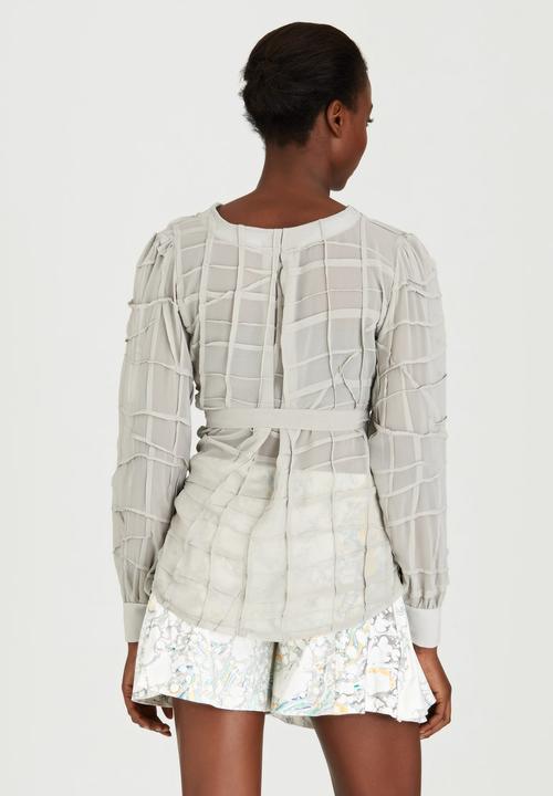 Judith Atelier - Pleated Manipulated Chiffon Wrap Blouse Grey