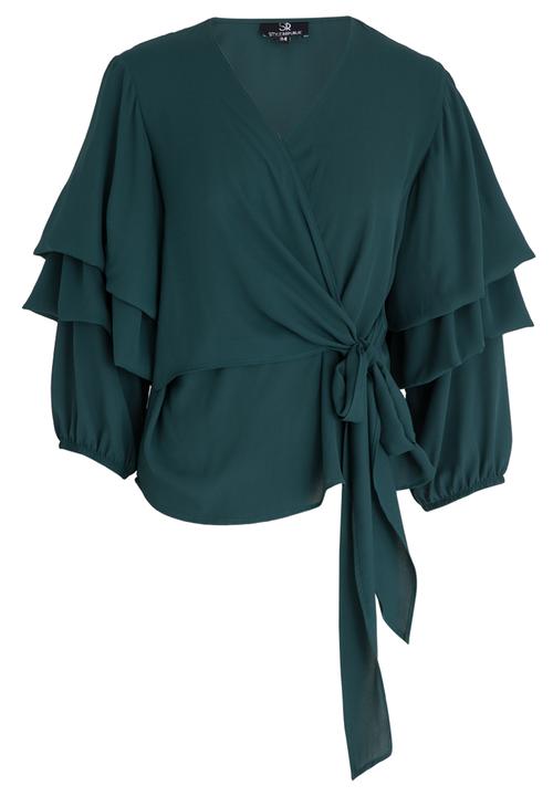 STYLE REPUBLIC - Volume Sleeve Wrap Blouse Green