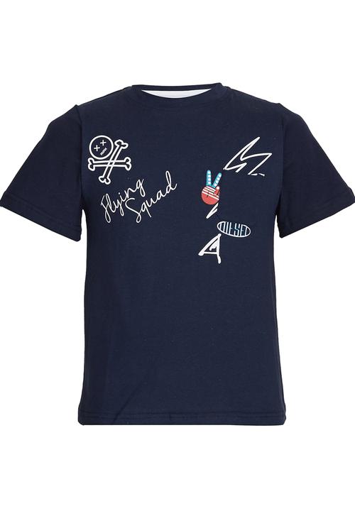 Rebel Republic - Slim Fit Printed T-shirt Navy