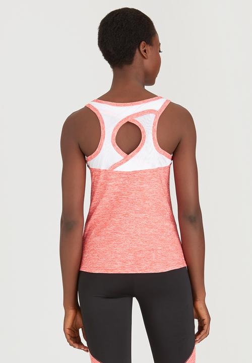Lithe - Keyhole Vest with Mesh Inset Coral