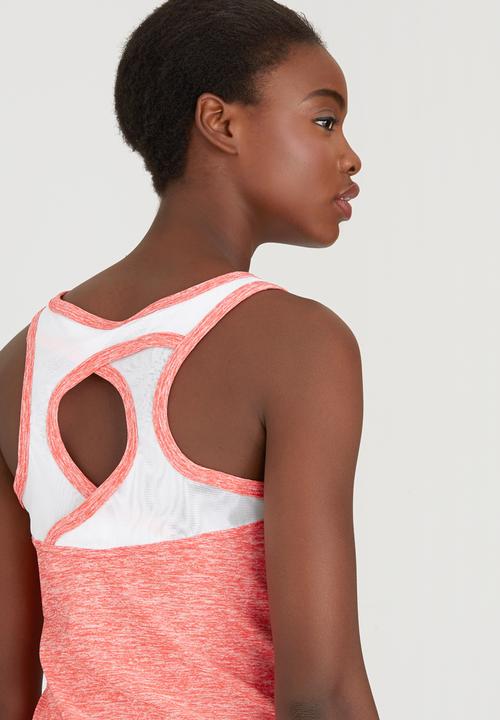 Lithe - Keyhole Vest with Mesh Inset Coral