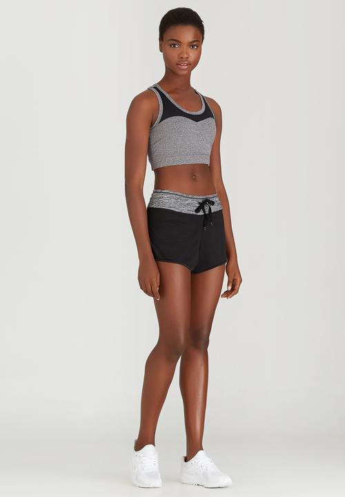 Lithe - Sporty Crop Top Black and Grey