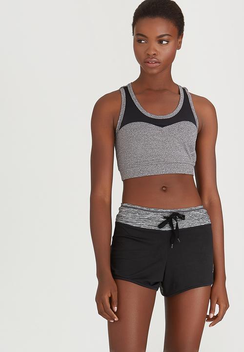 Lithe - Sporty Crop Top Black and Grey